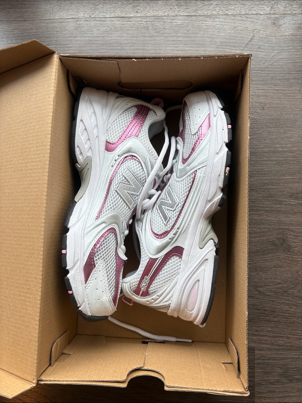 New Balance 530 White and Pink Running Shoes